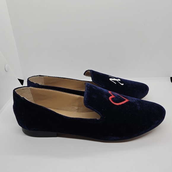 NWT Banana Republic blue velvet demi smoking slipper with heart and XO 6.5 - Picture 2 of 8